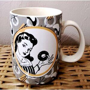 Primitives by Kathy Retro Fitness Donuts Mug Gray White Tan